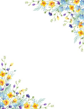 Kır çiçekleri çerçevesi. Suluboya Clipart