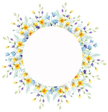 Kır çiçekleri çerçevesi. Suluboya Clipart