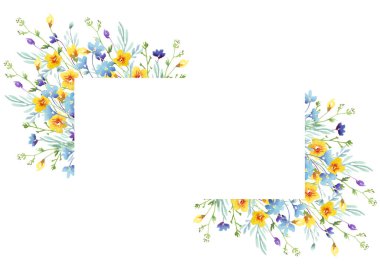 Kır çiçekleri çerçevesi. Suluboya Clipart