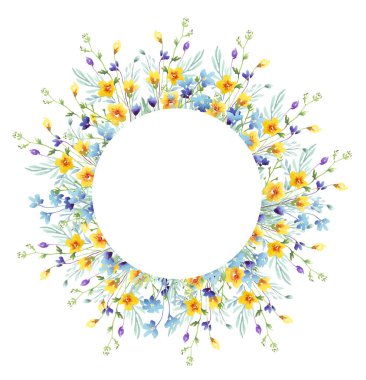 Kır çiçekleri çerçevesi. Suluboya Clipart