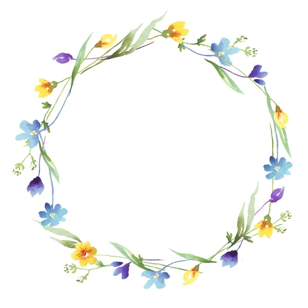 Kır çiçekleri çelengi. Suluboya Clipart