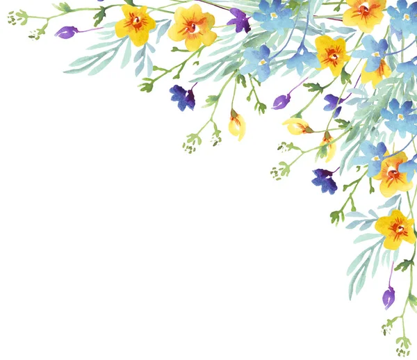 Kır çiçekleri çerçevesi. Suluboya Clipart