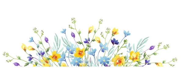 Yaban Çiçekleri Sınırı Suluboya Clipart — Stok fotoğraf