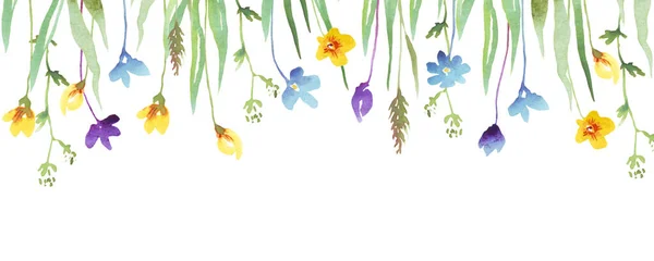 Frontière Des Fleurs Sauvages Clipart Aquarelle — Photo