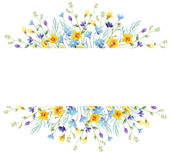 Moldura Flores Silvestres Clipart Aquarela — Fotografia de Stock