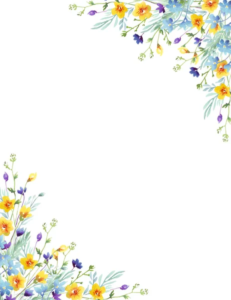 Kır çiçekleri çerçevesi. Suluboya Clipart