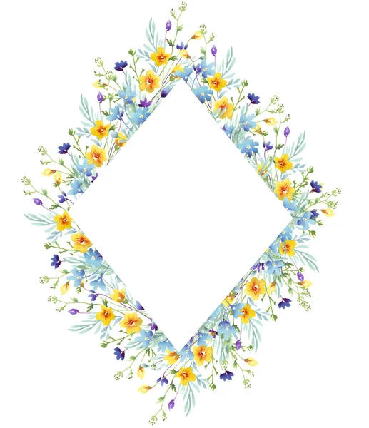 Ramka Dzikimi Kwiatami Akwarela Clipart — Zdjęcie stockowe