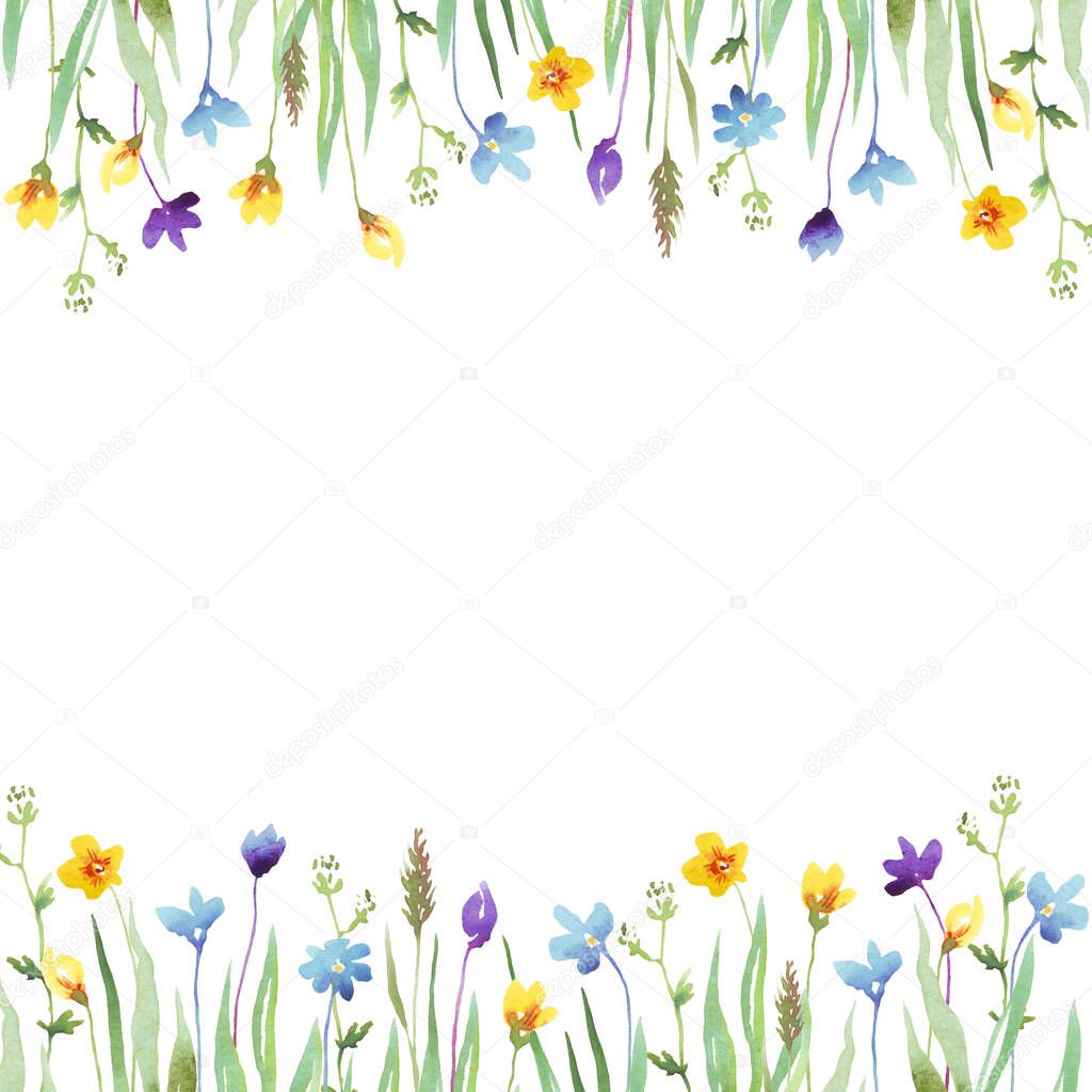 Wildflowers frame. Watercolor clipart