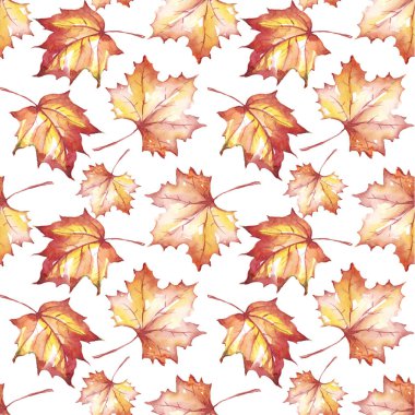 Fall leaves seamless pattern. Watercolor illustration