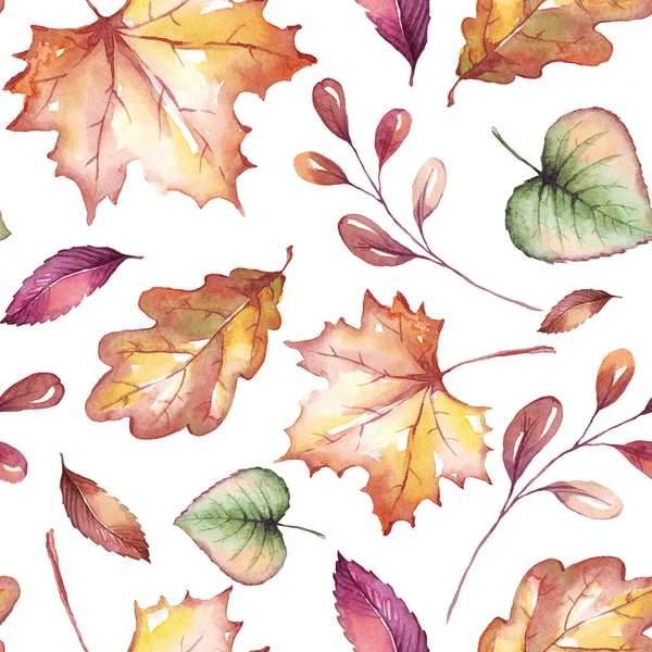 Fall leaves seamless pattern. Watercolor illustration