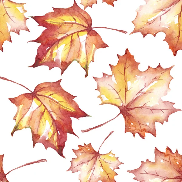 Fall Leaves Seamless Pattern Watercolor Illustration — стоковое фото