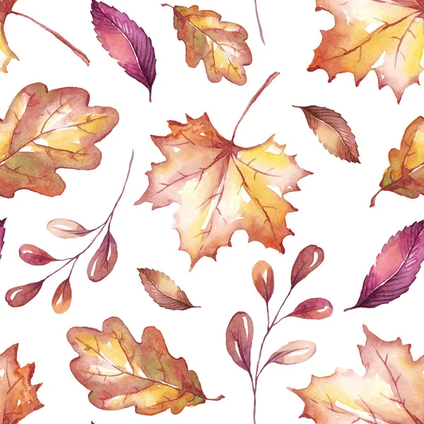 Fall Leaves Seamless Pattern Watercolor Illustration — Zdjęcie stockowe