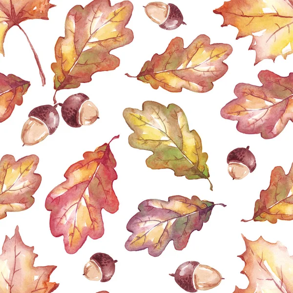 Fall Leaves Acorns Seamless Pattern — стоковое фото