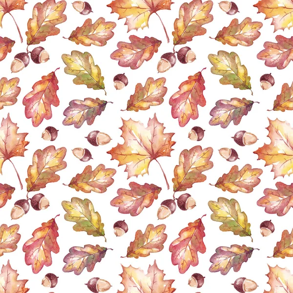 Fall leaves and acorns seamless pattern