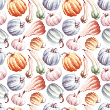 Balkabakları pürüzsüz desen. Suluboya çizimi