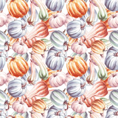 Balkabakları pürüzsüz desen. Suluboya çizimi