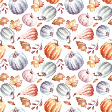 Balkabakları pürüzsüz desen. Suluboya çizimi