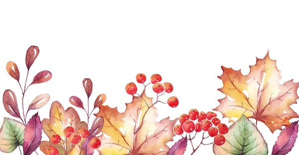 Fall leaves border. Watercolor clipart
