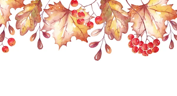 Fall Leaves Border Watercolor Clipart — Stock Photo, Image