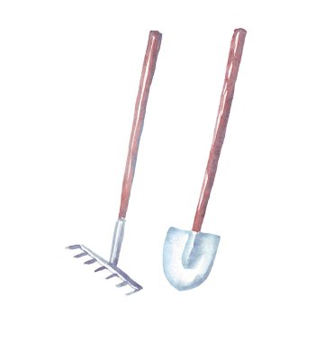 Kürek ve tırmık. Suluboya Clipart