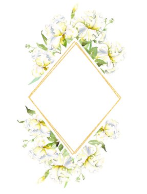 Beyaz süsen çerçeve. Suluboya Clipart