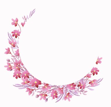 Pembe çiçek çerçevesi. Suluboya Clipart