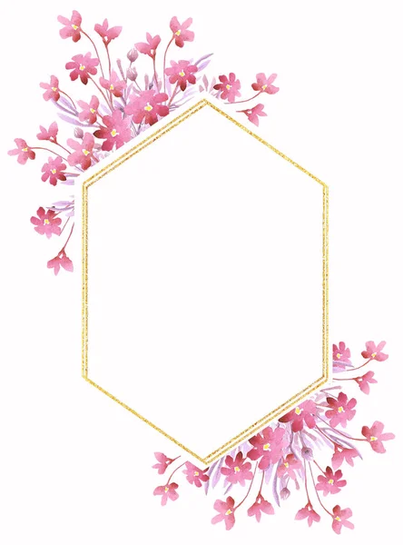 Pink Flower Frame Watercolor Clipart — Stock Photo, Image