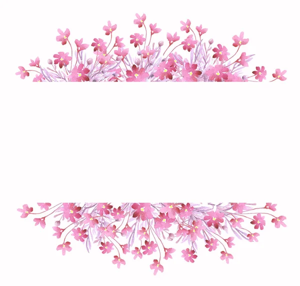 Ροζ Πλαίσιο Λουλουδιών Κλιπ Ακουαρέλας — Φωτογραφία Αρχείου