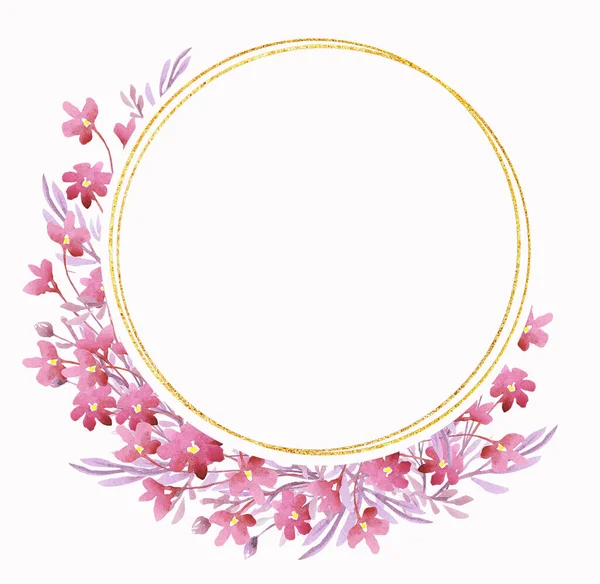 Pink Flower Frame Watercolor Clipart — Stock Photo, Image