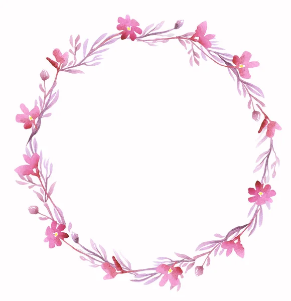 Ghirlanda Fiori Rosa Clipart Acquerello — Foto Stock