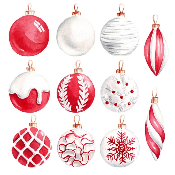 Bolhas Decorações Natal Clipart Aquarela — Fotografia de Stock