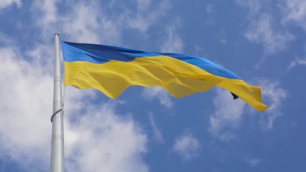 Drapeau État Jaune Bleu Ukraine Agitant Dans Vent Sur Fond — Video