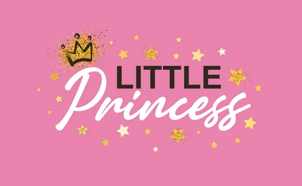 Petite princesse texte, couronne, étoiles vecteur illustration design pour enfants graphismes de mode, t-shirts imprimés, affiches — Image vectorielle