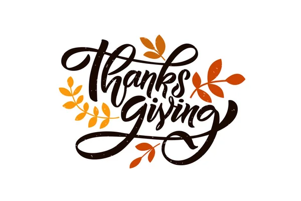 Cartel de tipografía de Acción de Gracias dibujado a mano. Cita de celebración Feliz Día de Acción de Gracias sobre fondo texturizado para postal — Vector de stock