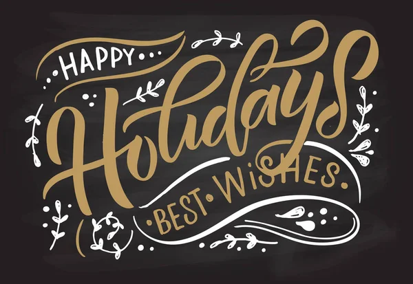 Ręcznie szkicowana karta Happy Holidays, odznaka, typografia ikon. Listy Wesołych Świąt na Boże Narodzenie, Nowy Rok pozdrowienia — Wektor stockowy