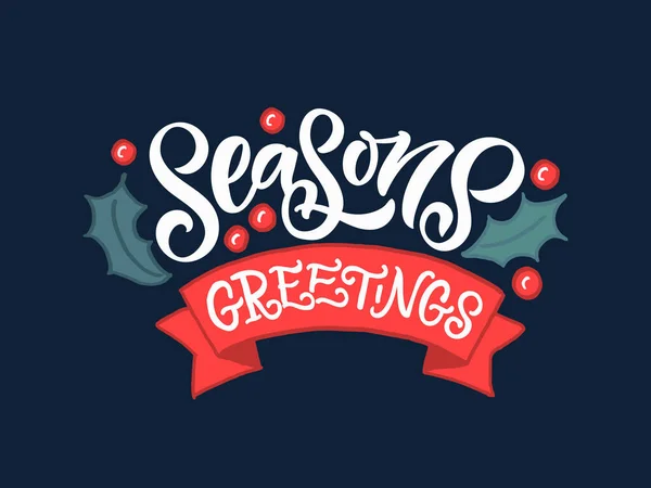 Schizzo a mano Stagioni Biglietto di auguri, badge, tipografia delle icone. Lettering Seasons Auguri per Natale, Capodanno Vettoriali Stock Royalty Free