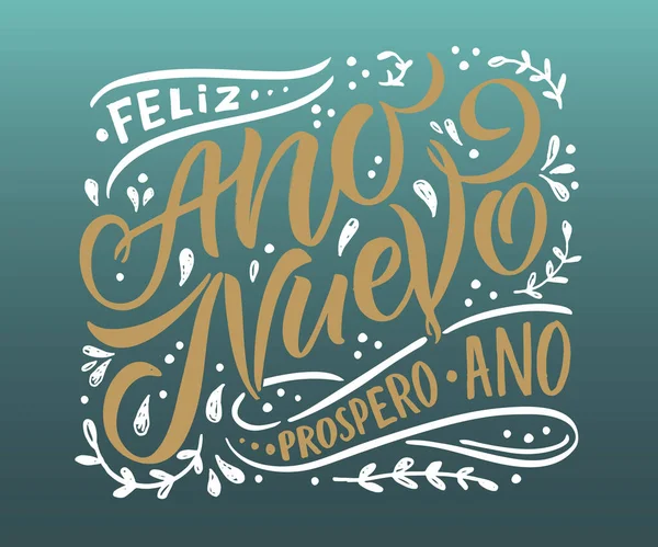 Mão esboçado Feliz Ano Novo em cartão espanhol, crachá, tipografia ícone. Lettering Feliz Ano Novo em espanhol para o Natal —  Vetores de Stock