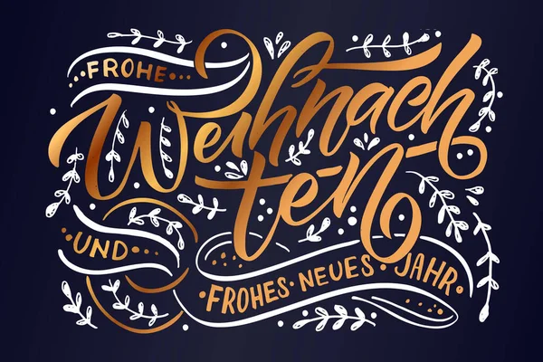 Handskizzierte Frohe Weihnachten in deutscher Karte, Abzeichen, Symboltypografie. Frohe Weihnachten auf Deutsch zu Weihnachten Vektorgrafiken