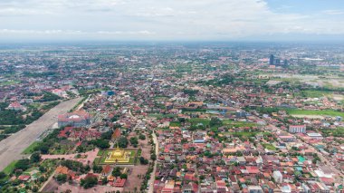 Vientiane Laos Güneydoğu Asya 'nın Drone' u tarafından şehrin havadan görünüşü