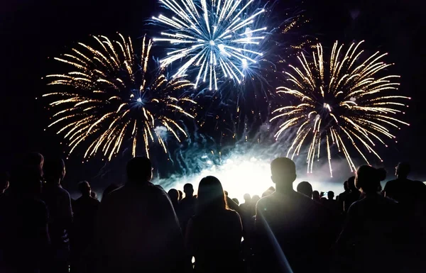 Publiek Kijken Naar Vuurwerk Het Vieren Van Nieuw Jaar — Stockfoto