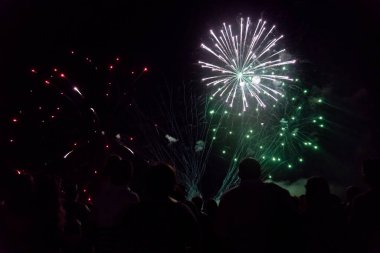 Kalabalık havai fişek izliyor ve yeni yılı kutluyor.