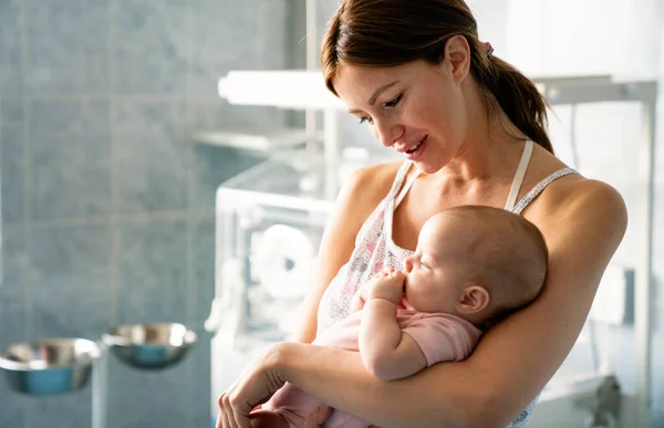 Happy Cheerful Family Concept Mother Baby Kissing Laughing Hugging — Stock Photo, Image