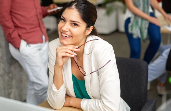 Portrait Happy Smiling Businesswoman Working Office Home Business People Online — Stock Photo, Image