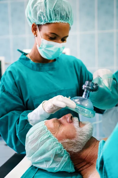 Anesthesiologist Doctor Anesthetized Surgical Patient Hospital Healthcare Surgery People Concept — Stock Photo, Image
