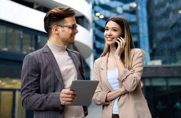Business People Having Fun Working Chatting Workplace Office Urban Background — Stock Photo, Image