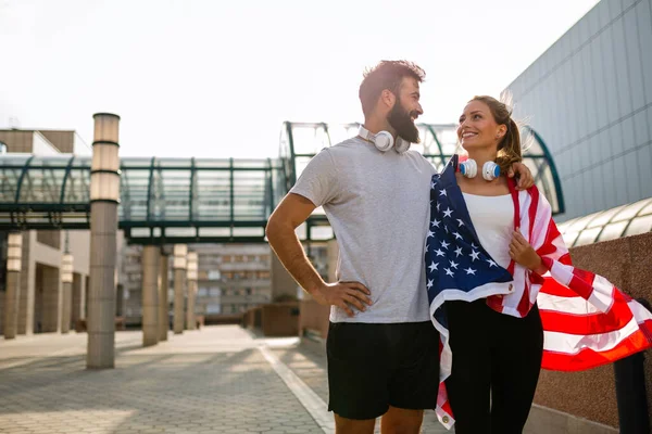 Portrait Young Attractive Happy Fitness Couple Exercising Having Fun Together — Stock Photo, Image
