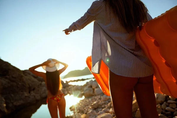 Férias Verão Férias Sexy Mulheres Amigos Divertindo Praia — Fotografia de Stock