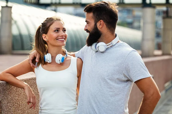 Fitness Sport Health People Lifestyle Concept Happy Fit Smiling Couple — Stock Photo, Image