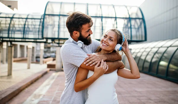 Fitness Sport Health People Lifestyle Concept Happy Fit Smiling Couple — Stock Photo, Image