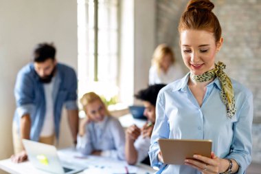 Group of  business people working as a team at the office. Startup finance teamwork concept